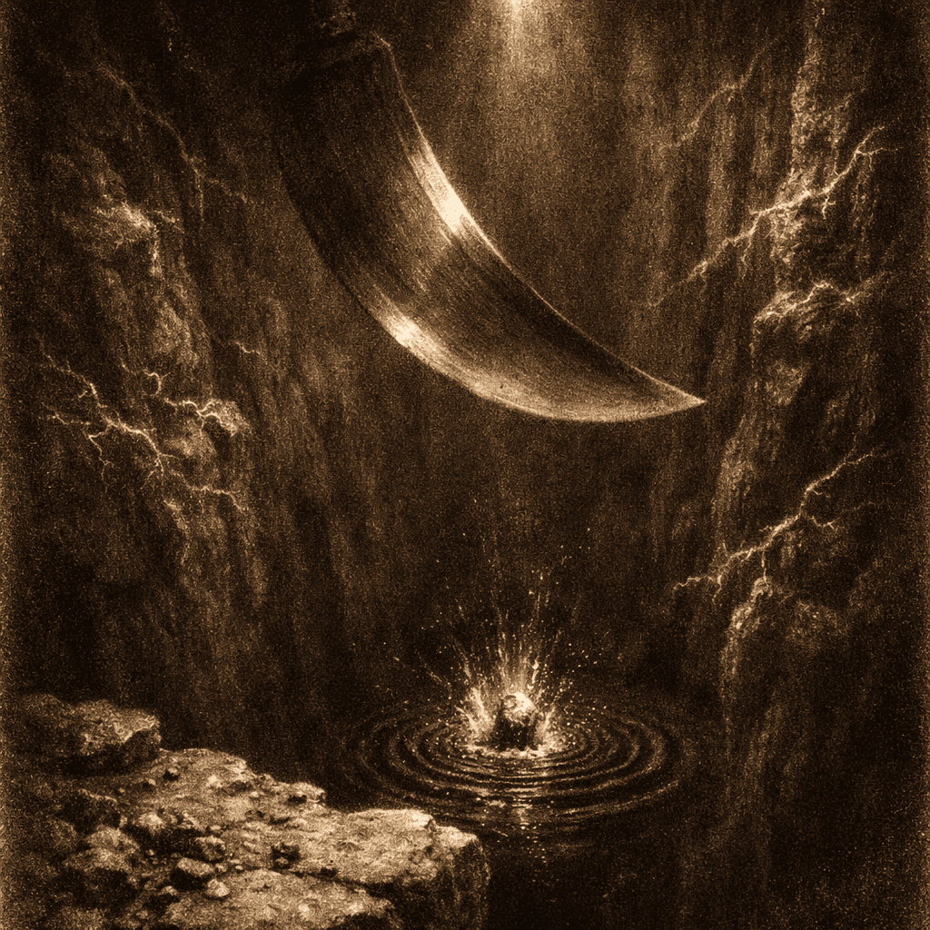 The abyss swallows the swinging blade